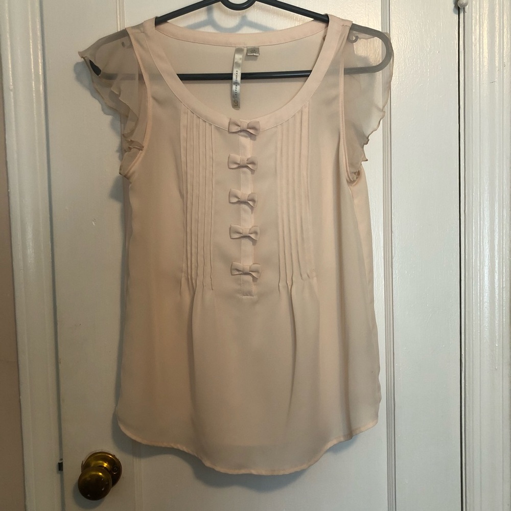 sheer blouse bow buttons